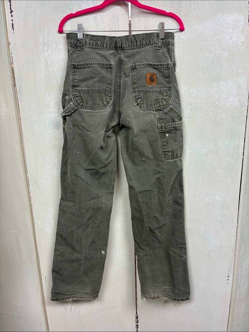 Vintage Carhartt Olive Green Paint Splatter Carpenter Pants Distressed Grunge
